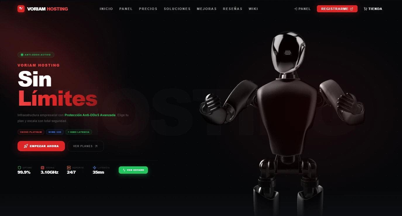 Landing de hosting de Voriam